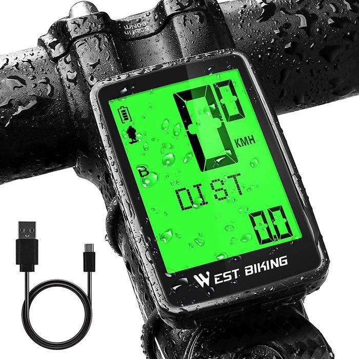 Ciclocomputador recargable por USB, cuentakilómetros, velocímetro, inalámbrico, resistente al agua IPX7.