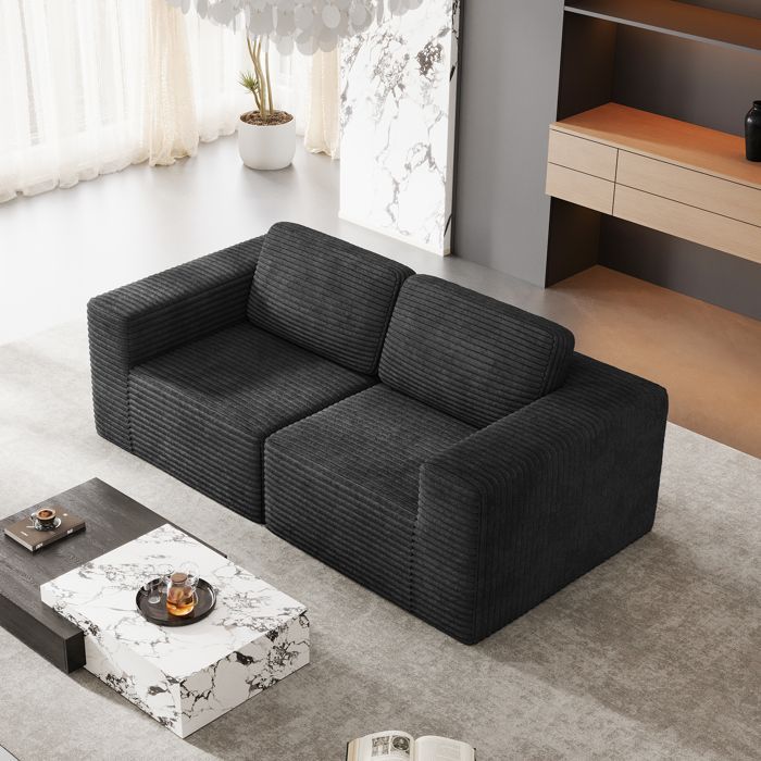 Modulaarinen 2-istuttava sohva samettia, 2 tyynyllä, 202x101x82cm, Musta