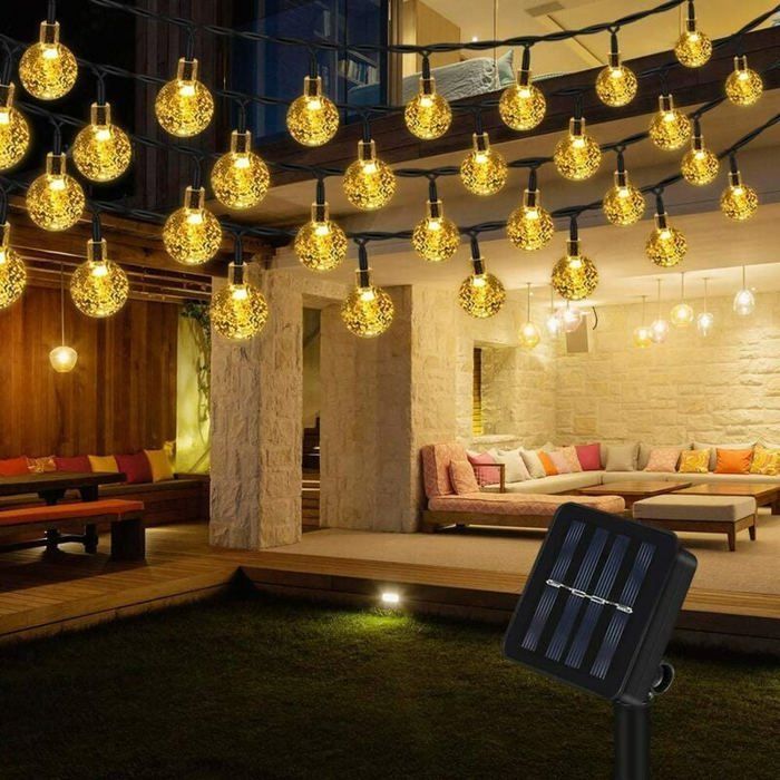 Guirnalda de luces solares para exteriores, 100 LED, bolas de cristal, impermeables, para uso en exteriores e interiores, jardín, balcón, árboles.