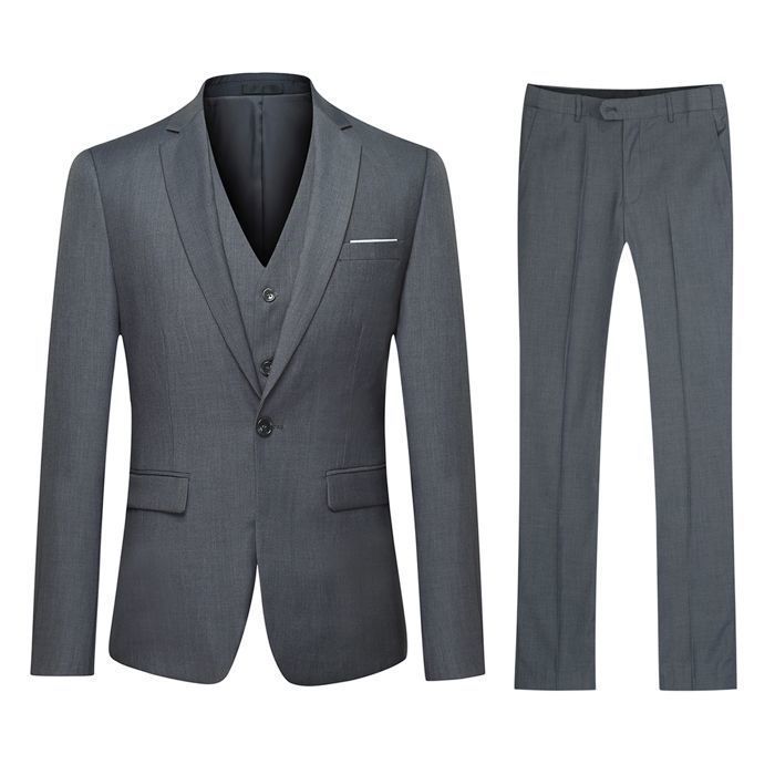 Traje de tres piezas para hombre ALLTHEMEN, un botón, blazer formal a la moda, pantalón casual, chaleco, gris oscuro.