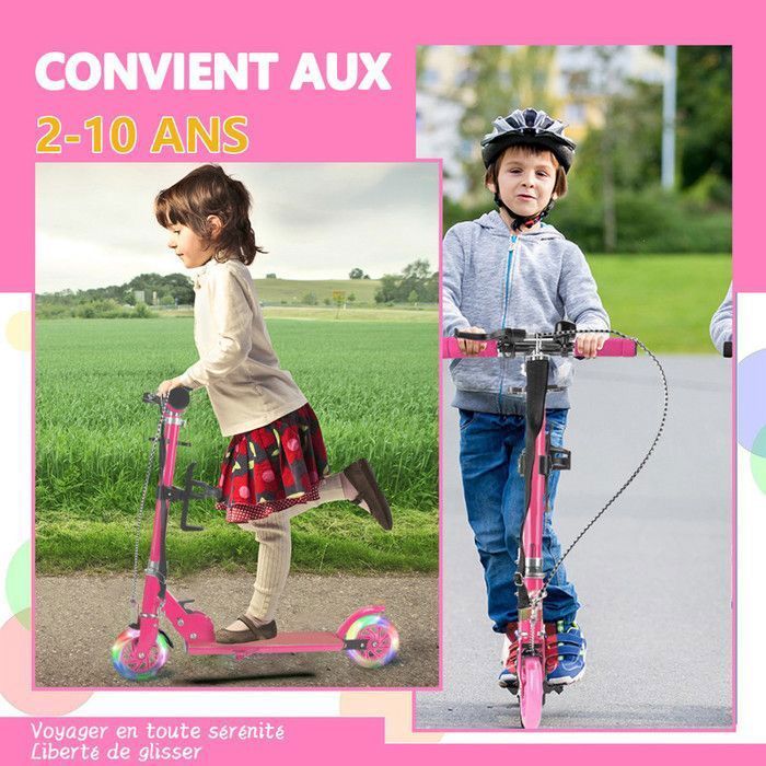 Monopattino per bambini - LED - Pieghevole - Altezza regolabile - 2 ruote - Portata massima 100 kg