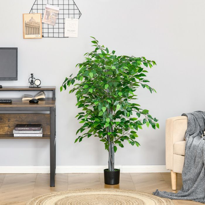Plante artificielle - arbre artificiel - HOMCOM - ficus hauteur 1,35 m tronc branches liane lichen réalisme - plastique - 1,35 m