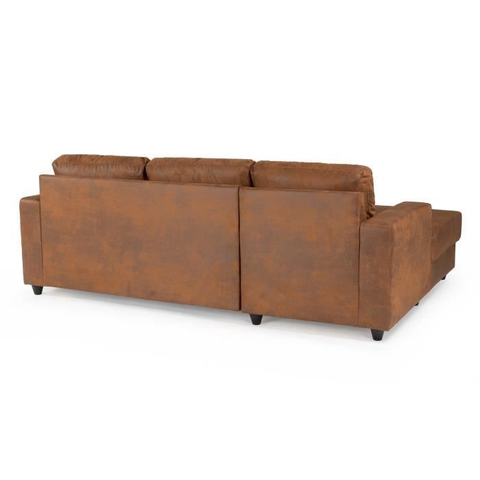 Sofá esquinero izquierdo PAUL, 4 plazas - Tela marrón vintage - Estilo contemporáneo - Ancho 215 x Profundidad 140 cm - Fabricado en Ucrania