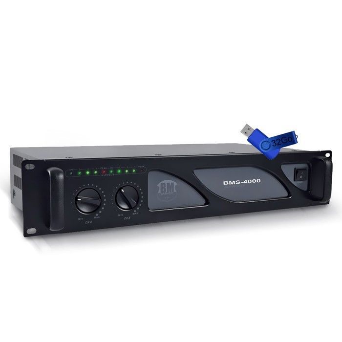 Amplificatore PA per DJ - BM Sonic BMS-4000 - 2 x 2000W - Tecnologia MOSFET con raffreddamento continuo + chiavetta USB da 32GB