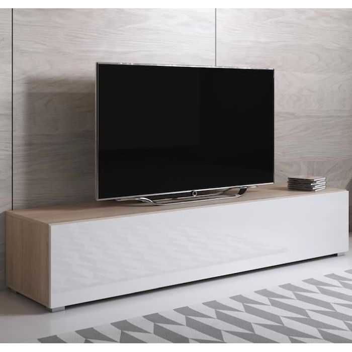 Mueble para TV - DISEÑO DE MUEBLES - Luke H2 - Puerta(s) - Sonoma e blanco - Brillante