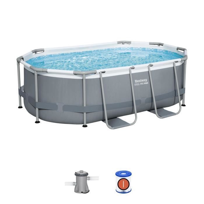 Kit Piscine hors sol tubulaire BESTWAY - Steel Pro MAX™ - 305 x 200 x 84 cm - Ovale (Livrée avev filtre à cartouche et 1 cartouche)