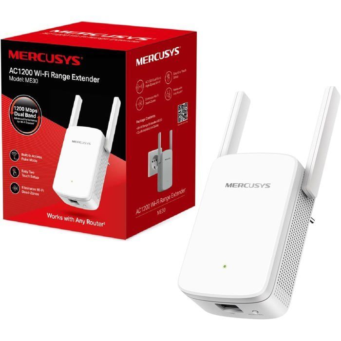 ME30 TP-Link Répéteur WiFi,Amplificateur Bi-bande WiFi AC1200 Mbps,Extender WiFi,antennes à gain élevé réglables,port gigabit
