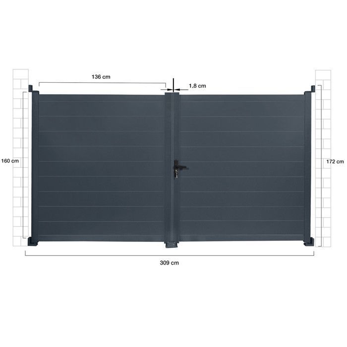 IDMARKET 302x160 cm swing gate in anthracite grey aluminum