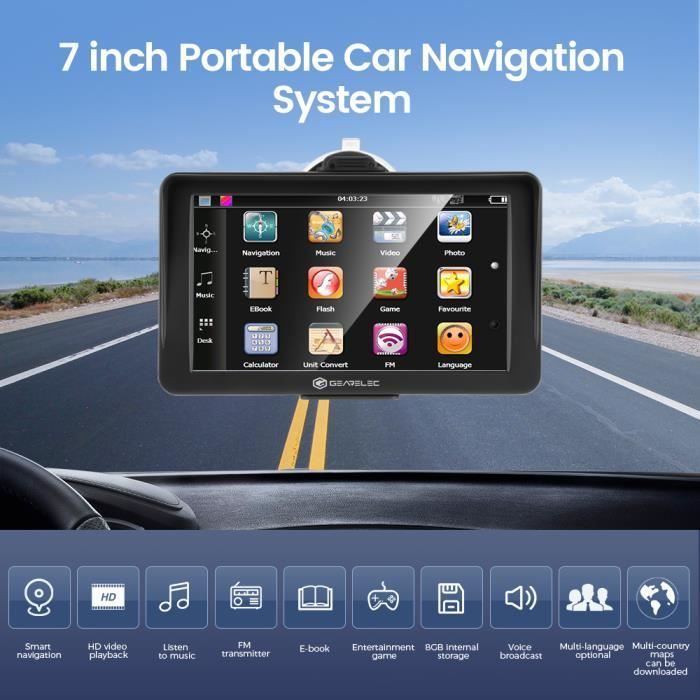 GEARELEC Auto-Navigationssystem mit 7-Zoll-Touchscreen, 8 GB Speicher, 256 MB Europakarte und kostenlosen Updates
