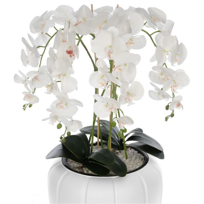 Plante artificielle - BOTLE - Orchidée - H 125 cm - Pot blanc - Décoration intérieure