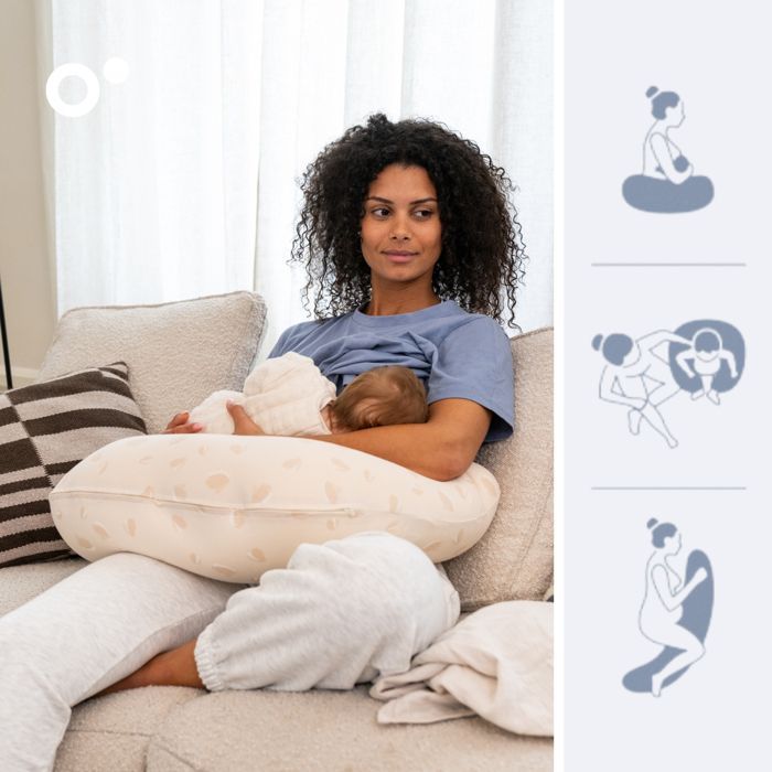 doomoo 2-in-1 Twisty Pregnancy & Nursing Pillow - Ultra Comfort - Ultra-Fine Microbeads - Oeko-TEX and Organic, Petals Latte