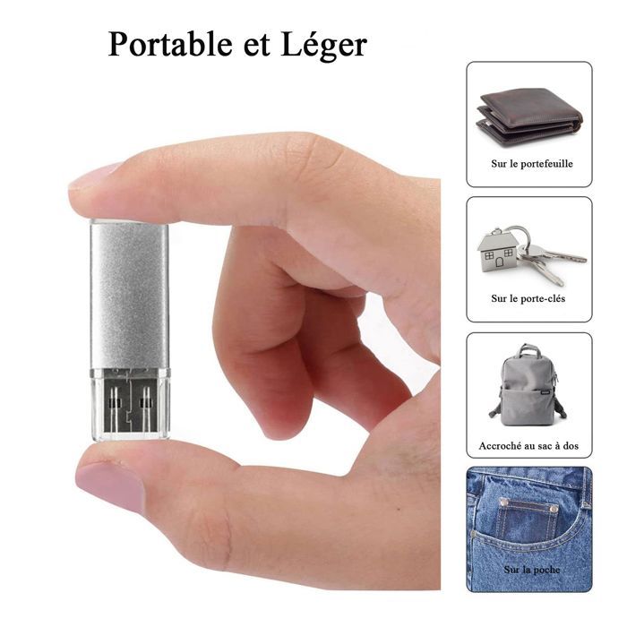 Clé USB 8 Go REWBOAT V2.0 18Mo/s Vitesse de Lecture Lot de 5 Rose, Jaune, Violet, Argent et Bleu