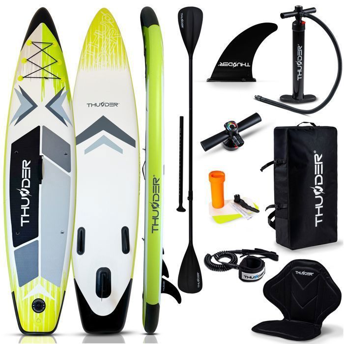 THUNDER® Stand Up Paddleboard gonfiabile per touring | Accessorio completo | 320 cm | PVC | Stile VELA | Giallo Bianco Nero