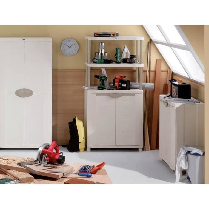 Mobile basso con 2 ante interne/esterne, colore beige - Lunghezza 90 x Profondità 45 x Altezza 100 cm