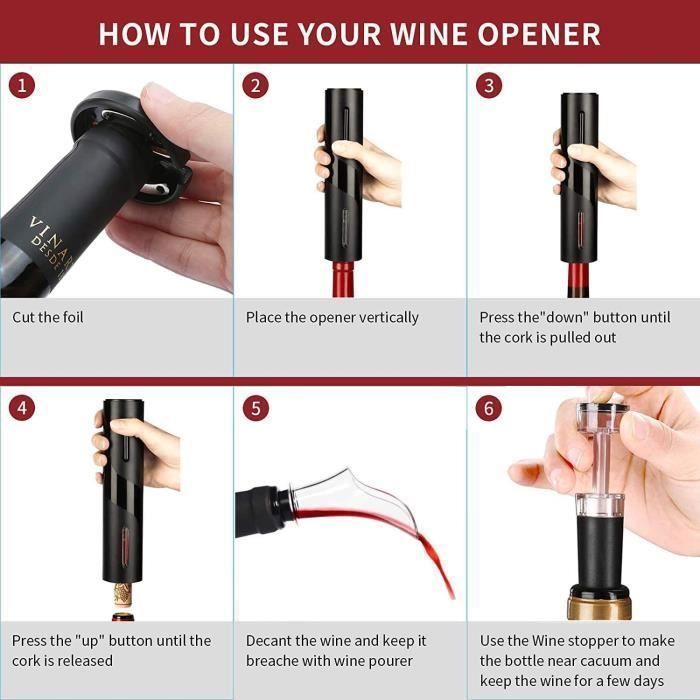 Electric Corkscrew with USB, Foil Cutter, Wine Bottle Stopper and Pourer - for Home and Restaurant Use