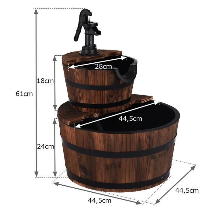 Fuente de jardín de madera COSTWAY con bomba, 2 niveles, flujo de agua ajustable, capacidad de 19 litros, estilo rústico decorativo en cascada.
