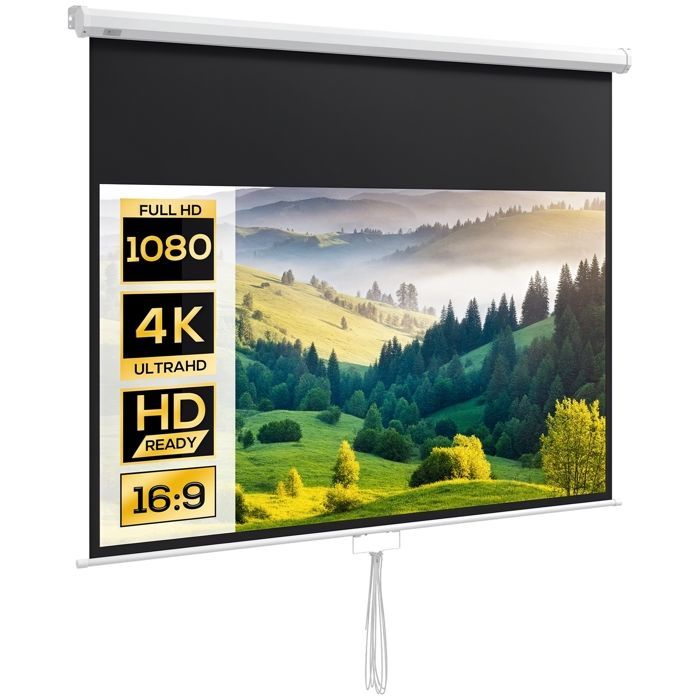 Écran de projection HOMCOM TV et Home Cinéma de 80 Pouces 16:9 4K HD, fixation mural ou plafond, 187 x 8 x 150 cm