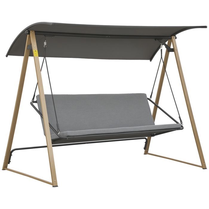Columpio de jardín Outsunny - 3 plazas, acero, estilo contemporáneo con toldo ajustable - metal - 224x133x173cm - gris
