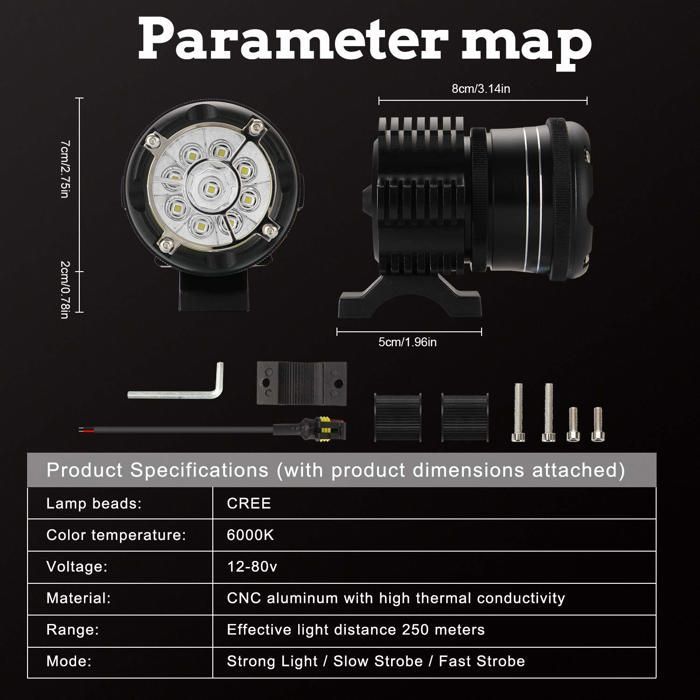 Kit de faros LED redondos de 90 W, 6000 K, 9000 lm, con chip, luz auxiliar para motocicleta, faros sin desgaste, haz puntual.