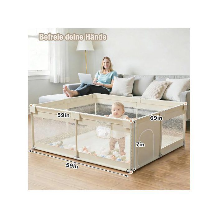 Parc bébé 175x150cm, aire de jeux sécurisée pour enfants avec structure en filet, idéal pour une utilisation en intérieur