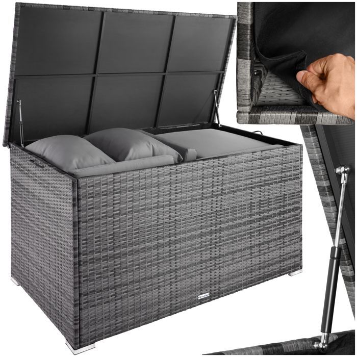 Rangement d'extérieur - TECTAKE - Coffre de jardin OSLO en aluminium et polyrotin avec revêtement intérieur amovible - Gris