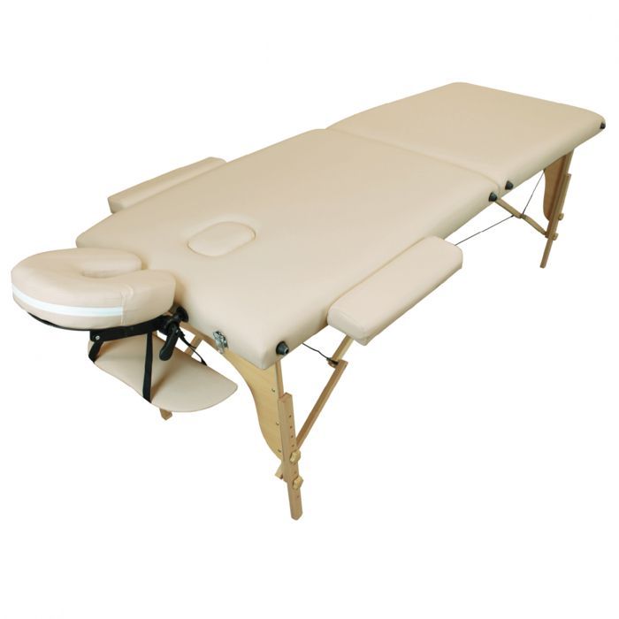 Folding 2-section wooden massage table with Reiki panel + Accessories and carrying case - Beige - Vivezen