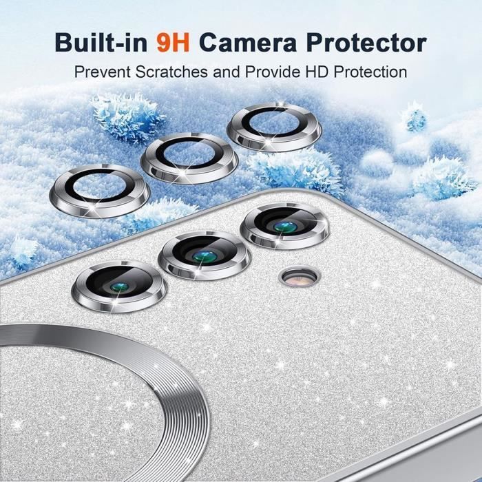 Case + 2 Tempered Glass Screen Protectors for Samsung Galaxy S25, with Magnetic Camera Protection Circle - Sparkling Silver