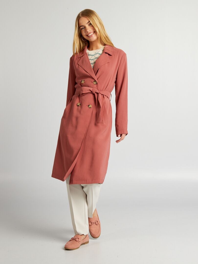 Zachte trenchcoat met riem - ROOD