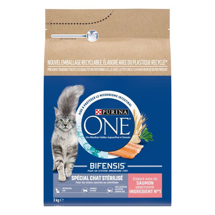 PURINA ONE Chat Stérilisé - au Saumon et au Blé - 4x3kg -Croquettes pour chat adulte