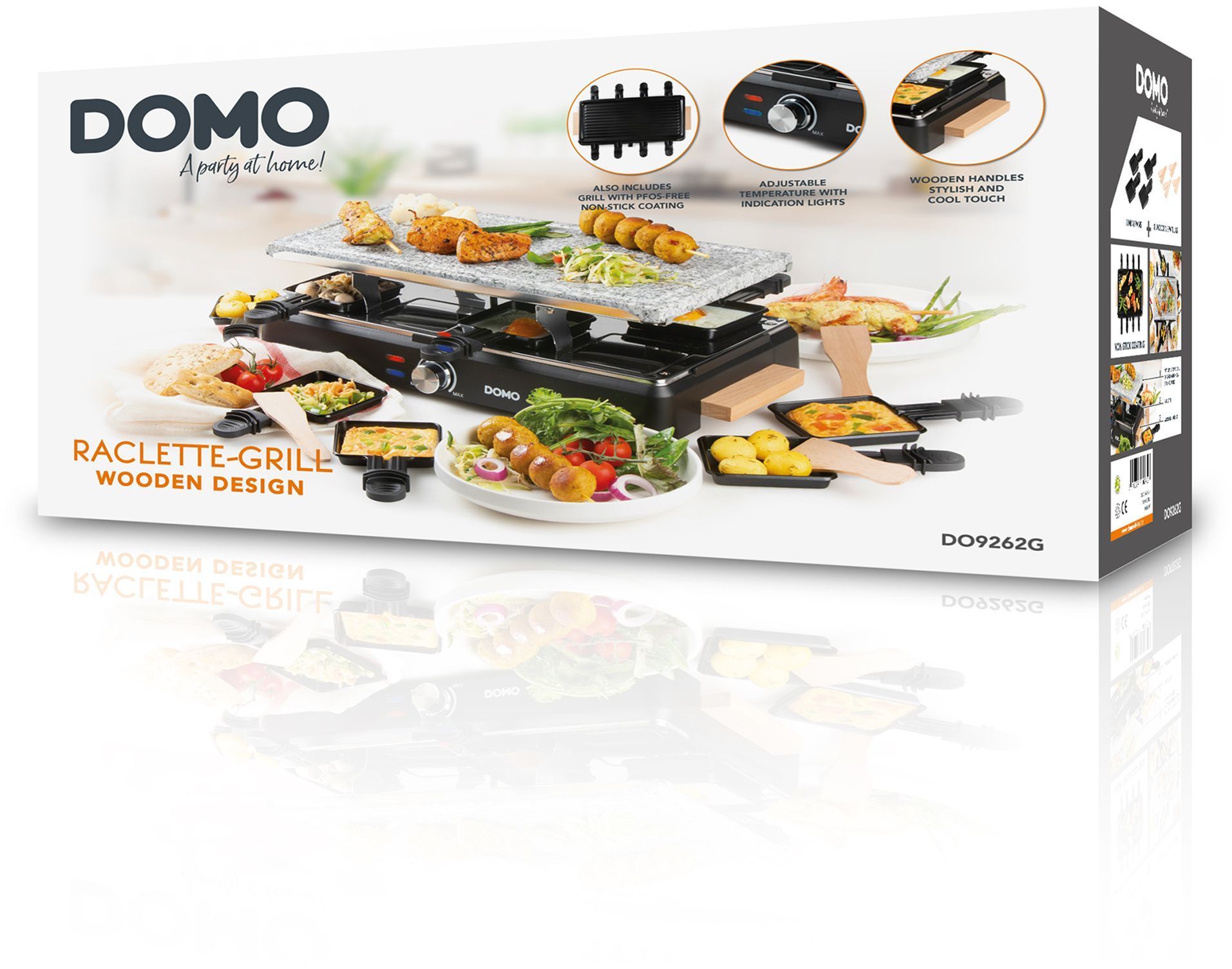 Parrilla para raclette - DOMO - DO9262G - 8 personas - Piedra para cocinar - Parrilla - 1400 W