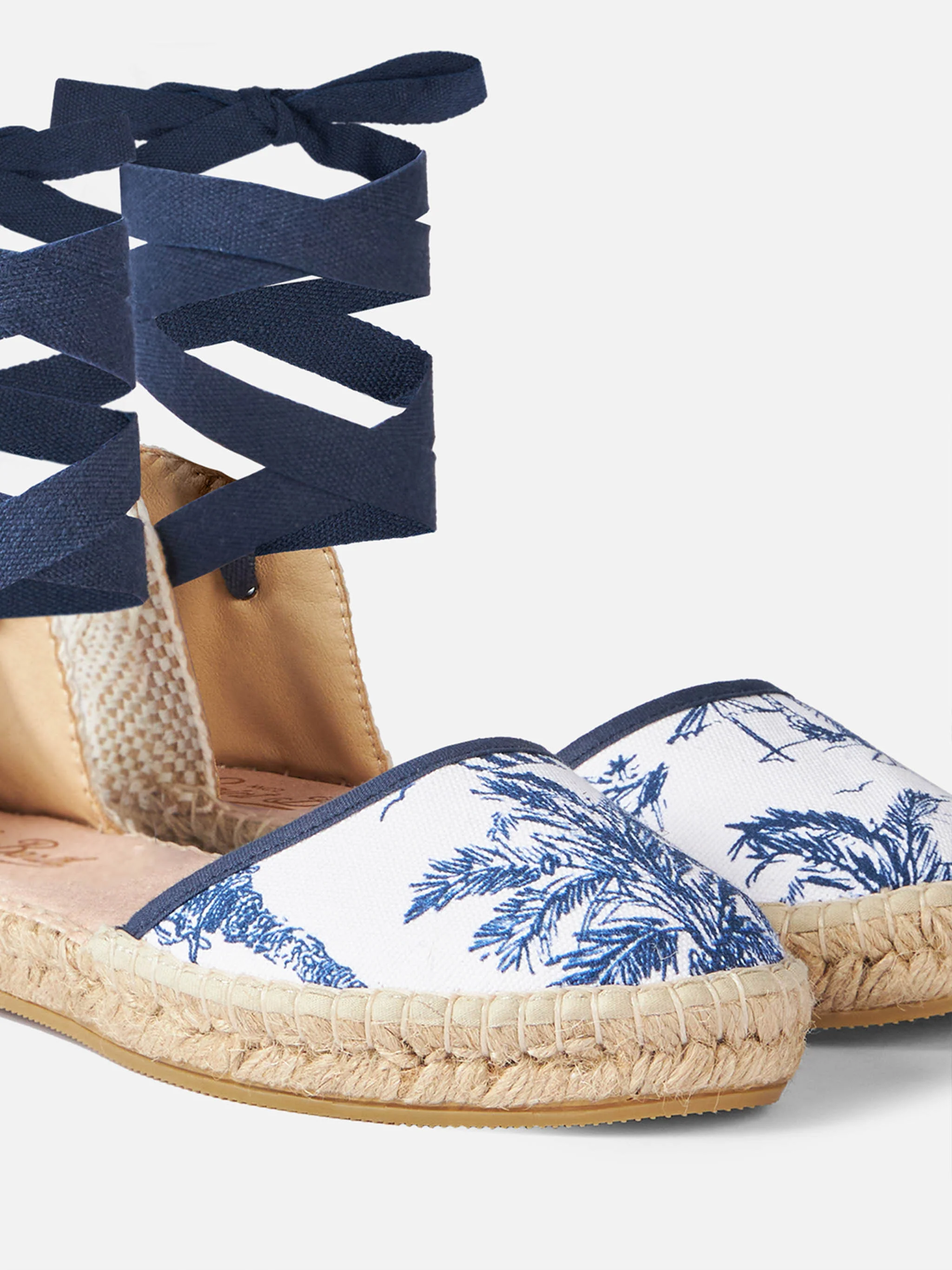 Platte espadrilles met canvasprint van jouy