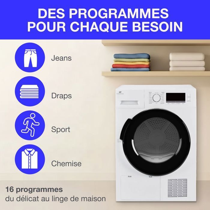 Sèche-linge pompe à chaleur CONTINENTAL EDISON CESL8PCWD - 8 kg - 60 cm - Classe D - Blanc