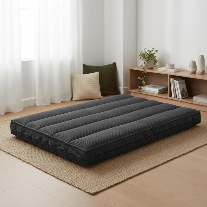 Futón con funda extraíble - 140 x 190 cm - Bananair - Gris oscuro