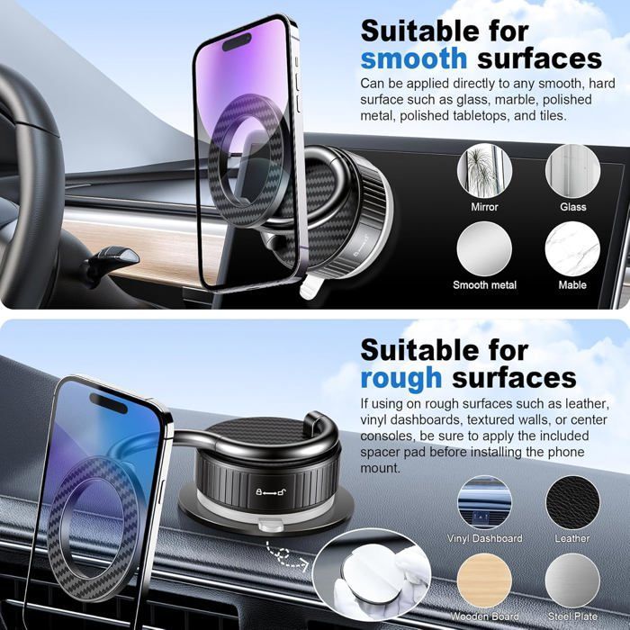 Magnetische autotelefoonhouder met zuignap, 360° draaibaar, opvouwbaar, dashboardmontage, universele smartphonehouder