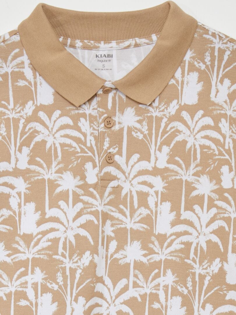Polo shirt van bedrukte katoenen piqué - BEIGE