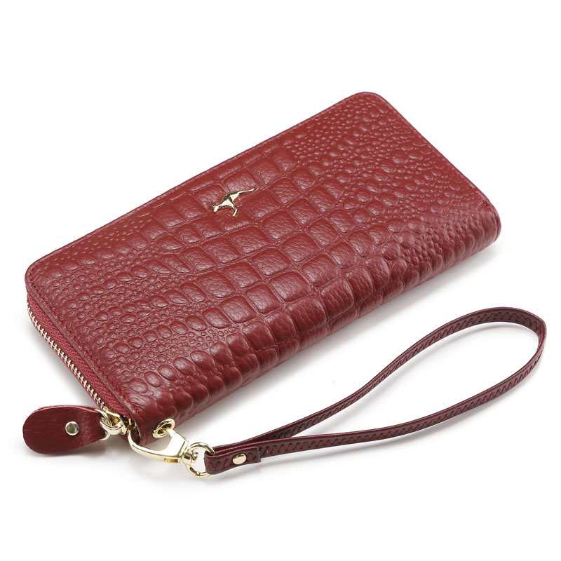 portafogli da donna alla moda in vera pelle, borsa lunga con cerniera e manico, portafoglio con porta carte di marca