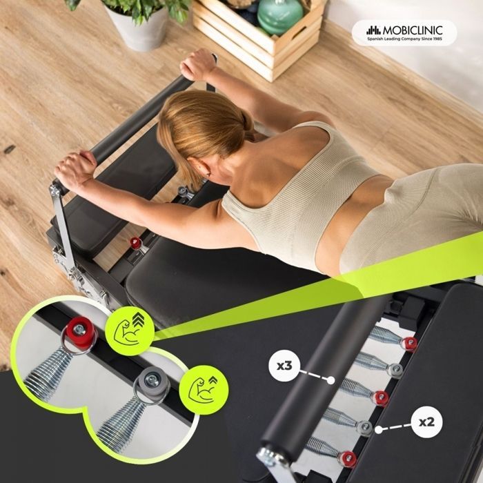 Máquina de Pilates Reformer Mobiclinic: Diseño plegable y compacto, estructura robusta y duradera. Pilatfit