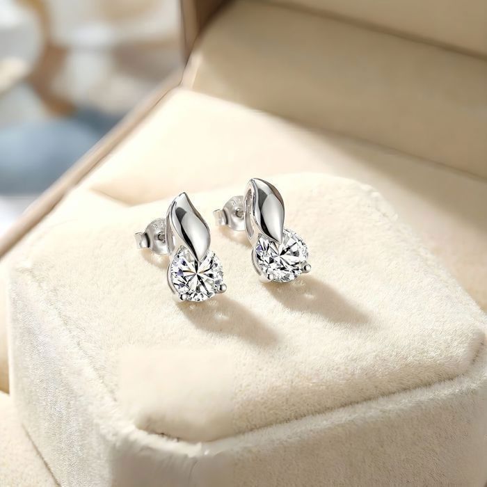 Boucles d'Oreilles - Femme - Puces - Vague - Zircon - Blanc - Argent 925/1000 - 15 x 7 mm
