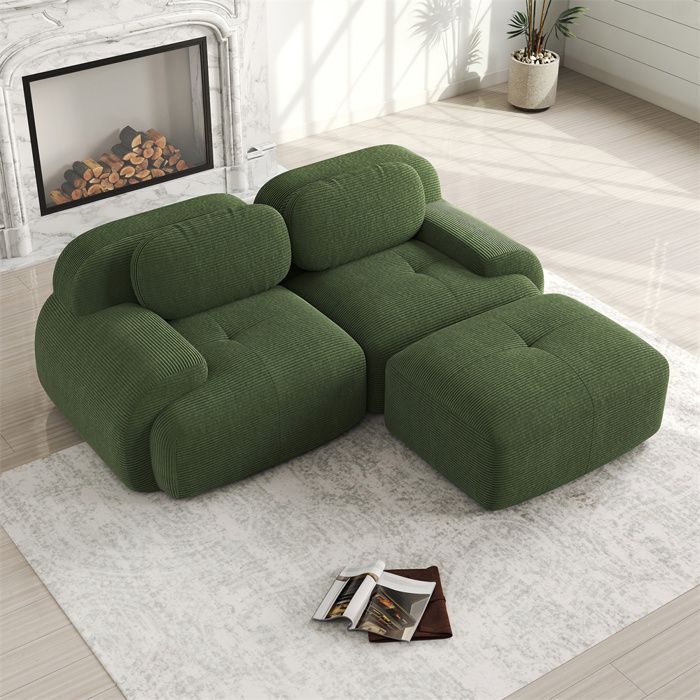 DRIPEX Canapé d'angle 2 places en velours côtelé doux,Canapé modulable avec accoudoirs courbés, L 208CM pour salon,Vert