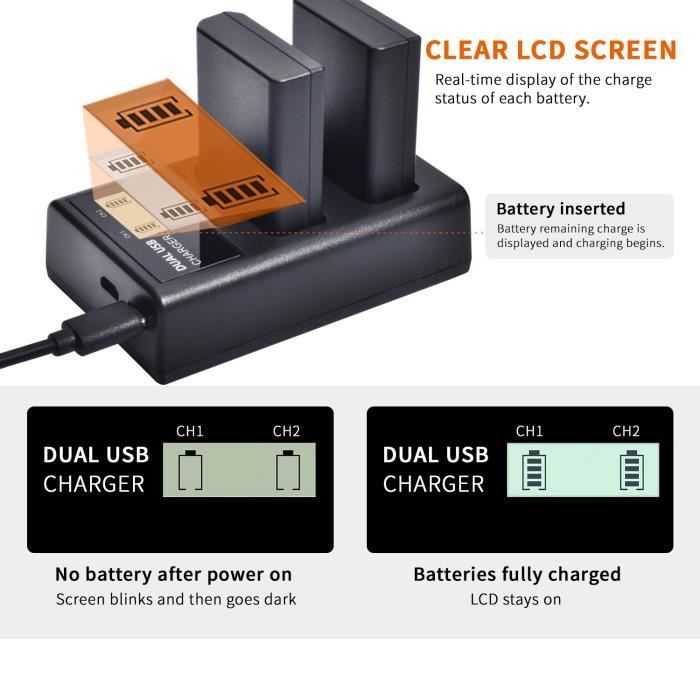Batteria QUMOX EN-EL14 EN-EL14a (2 pezzi) e caricabatterie doppio USB LCD per Nikon D5500, D5300, D3300, D5100, D5200, D3100, Nikon Df