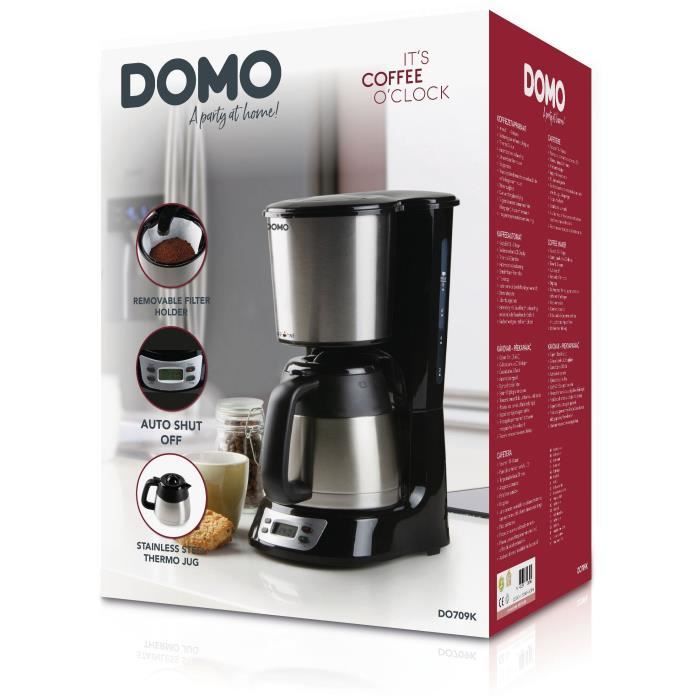 Cafetière filtre - DOMO - DO709K - 1000 W - 1 L - 8 tasses - Ecran LCD - Minuteur 24 h - Acier inoxydable