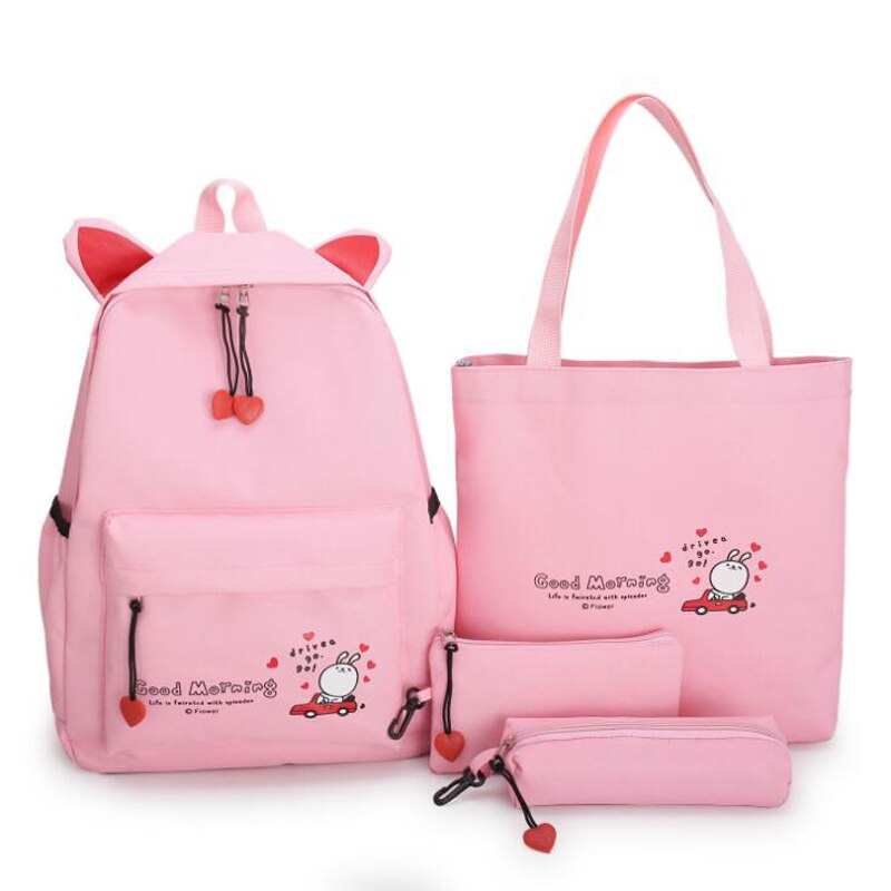 Ensemble de 4 pièces en toile, grande capacité, comprenant un sac à dos scolaire mignon et élégant, une bandoulière, un porte-monnaie et une trousse pour enfants.