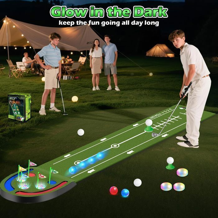 VATOS Golf Set for Children 6-14 Years Old – Putting Mat with LED Balls and Clubs, Portable Green for Parties, Home and Garden