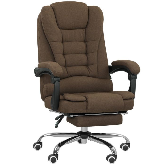 Office chair - Vinsetto - adjustable height, reclining backrest and footrest - linen-look fabric - 65x70x118cm - brown