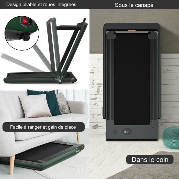 Cinta de correr plegable silenciosa GYMAX con 2 pantallas LED, control remoto y aplicación, soporte para teléfono, para uso doméstico, color verde.
