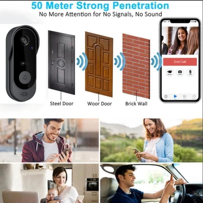 Videocitofono wireless PRUMYA – Telecamera HD, Wi-Fi, visione notturna a infrarossi, impermeabile, ricaricabile tramite USB