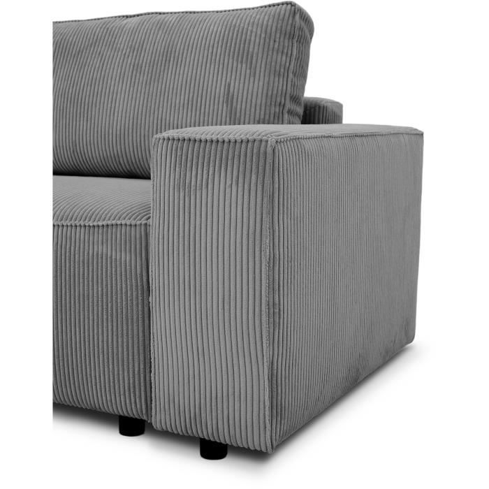 JOSH 4-zits vaste bank - Antraciet corduroy - 241 x 86 x 88 cm