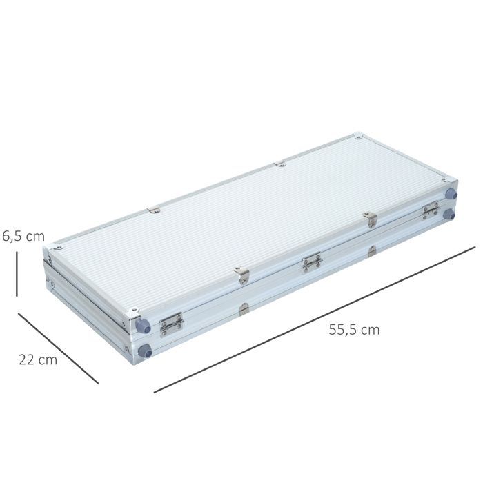 Mallette de poker coffret complet - HOMCOM - 500 jetons 2 jeux de cartes 5 dés bouton dealer 2 clés - aluminium - argent