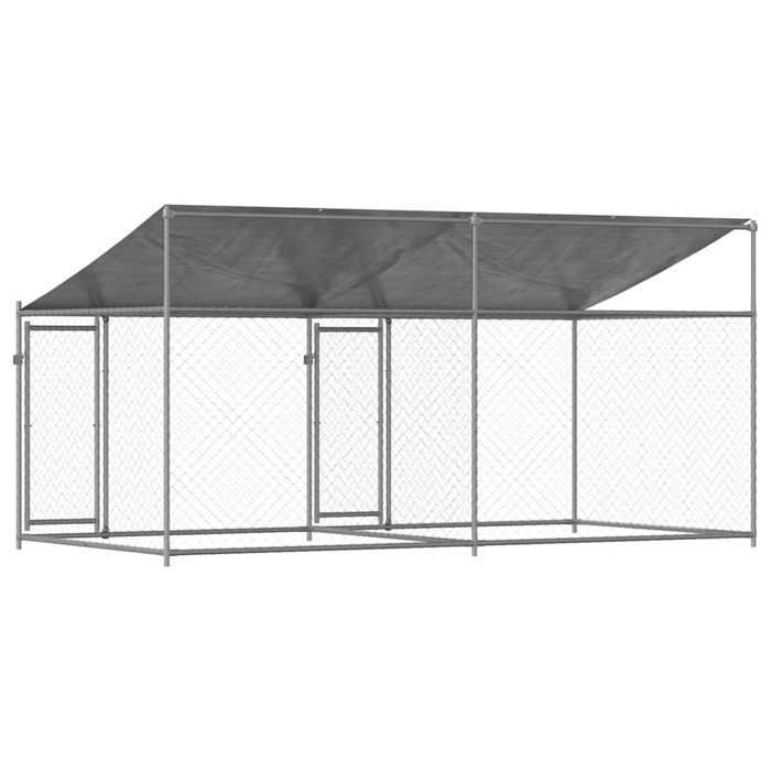 vidaXL Cage pour Chien avec Toit et Portes, Chenil pour Chien, Maison pour Chien, Niche de Jardin Terrasse, Gris 4x2x2m 3209563