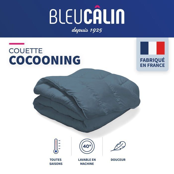 Piumino avvolgente di peso medio 220x240 cm per letto matrimoniale - Rivestimento ultra morbido - 350 g/m² - Prodotto in Francia - Blu - BLEU CALIN